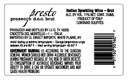 Presto Prosecco back label