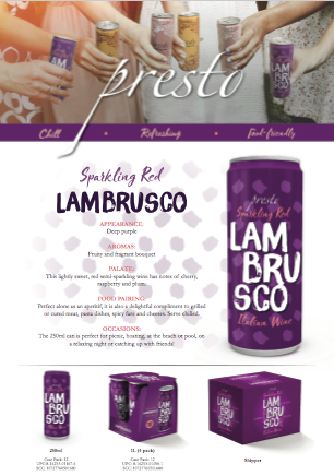 Presto lambrusco tech sheet